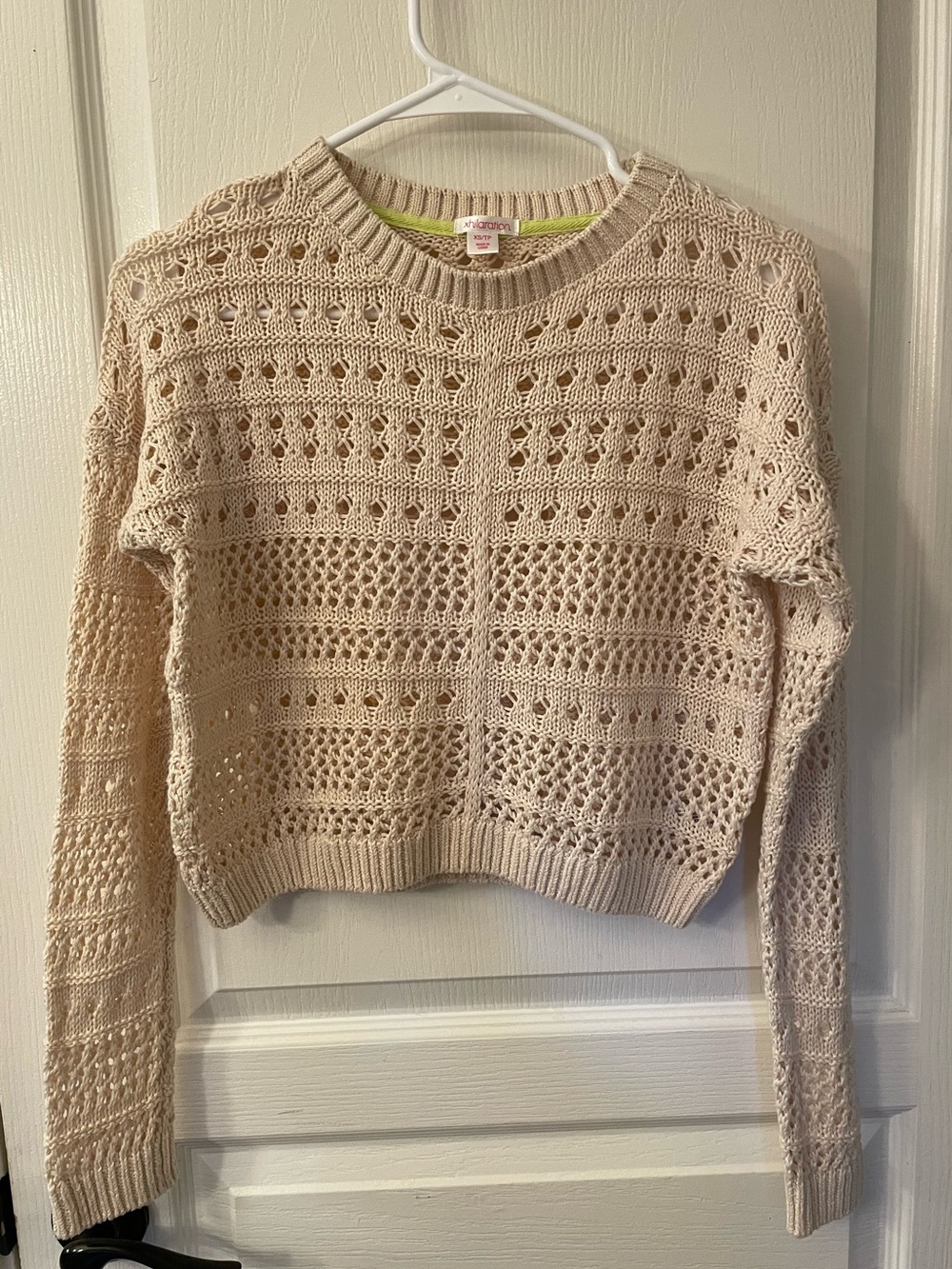 Xhilaration Beige Open Knit Crewneck Sweater